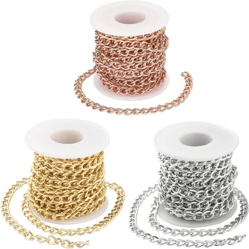 Miniatura 16 de N/C Cadenas de aluminio de 15 pies de eslabones de perlas de imitación, cadena de eslabones trenzados, cadenas de cable cruzado con colgante