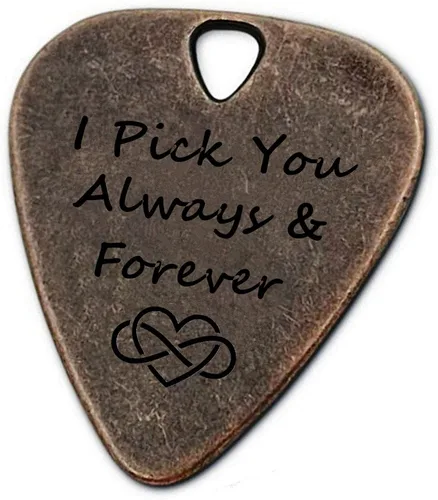Miniatura 14 de JUPPE Púas de guitarra, púa de guitarra de bronce "I'd Pick You Every Time" con estuche de cuero, regalos de cumpleaños musicales para parejas