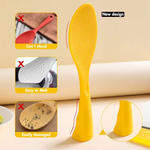 Miniatura 2 de FireKylin Cuchara de arroz de silicona con paleta antiadherente y resistente al calor, cuchara para olla arrocera, cuchara para servir - Naranja