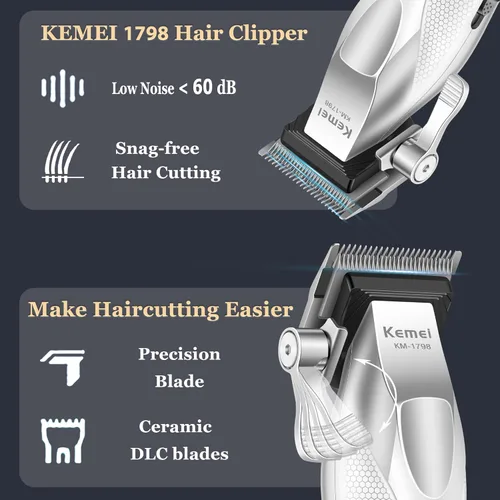Miniatura 2 de KEMEI 1798 - Cortadora de pelo profesional para hombres, 9100 RPM inalámbrica, con cuerpo de metal, recortadora de pelo de 3000 mAh con pantalla