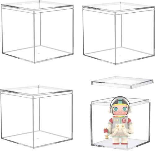 Miniatura 12 de Caja de acrílico transparente con tapas, paquete de 4 cajas de plástico cuadrado de plástico de 4.3 x 2.7 x 1 pulgadas, caja de almacenamiento