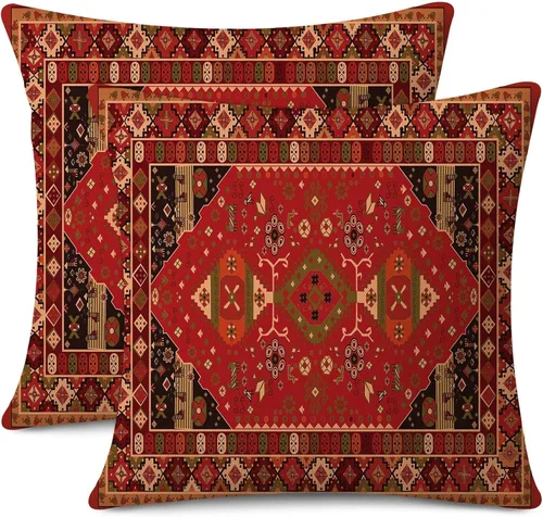 Miniatura 11 de Juego de 2 fundas de almohada impermeables para exteriores de 16 x 16 pulgadas, patrón de alfombra bohemio vintage, diseño étnico negro y gris