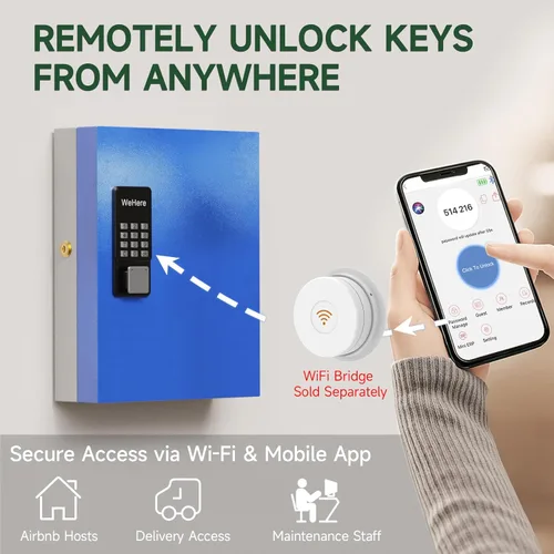 Miniatura 6 de WeHere Caja de bloqueo inteligente de 32 teclas Plus para montaje en pared, gabinete de llaves comercial con aplicación, Bluetooth y desbloqueo WiFi