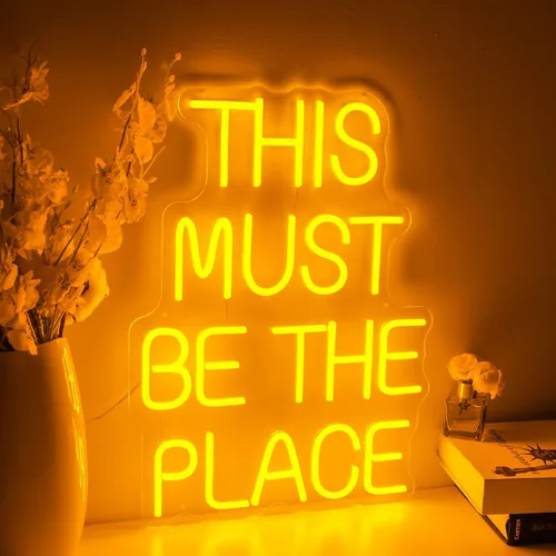 Miniatura 6 de Letrero de neón con luz LED con texto en inglés «This Must Be The Place», decoración de pared para bodas, aniversarios, fiestas, dormitorio (morado)