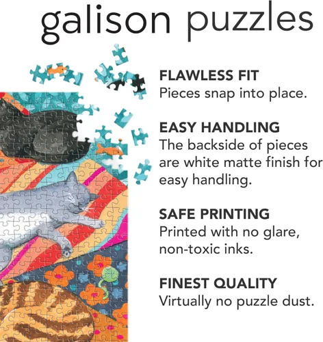 Miniatura 4 de Galison Gatos Descansando – Rompecabezas de 1000 Piezas Con Hermosas Obras de Arte de Diversos Amigos Felinos Descansando en Coloridas Colchas