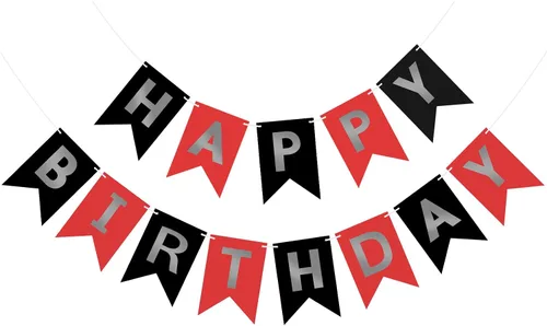 Miniatura 24 de Hooqict Cartel de feliz cumpleaños negro para telón de fondo, decoraciones de cumpleaños negras para hombres y mujeres, suministros de fiesta