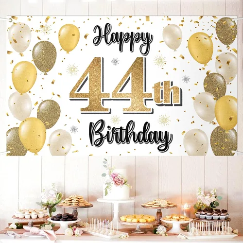 Miniatura 46 de Decoraciones de Feliz Cumpleaños 100, Globo Dorado Grande 100 Pancarta de Cumpleaños Telón de Fondo Letrero - Salud por 100 Años Suministros