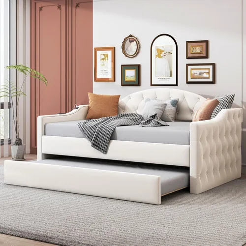 Miniatura 18 de Bellemave Cama nido de tamaño completo con cama corrediza, sofá cama, cama nido con cama corrediza para adultos, niños, niñas, adolescentes, cama