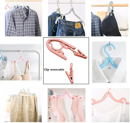Miniatura 6 de YOUOWO 12 perchas de viaje con 24 clips, perchas plegables portátiles para ropa para bufandas, trajes, pantalones, camisas, calcetines, ropa
