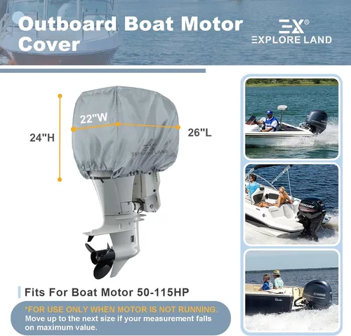 Miniatura 4 de Explore Land 600D - Cubierta impermeable para motor fueraborda (600 D), tamaño completo para motor de barco de 25 a 300 CV Gris