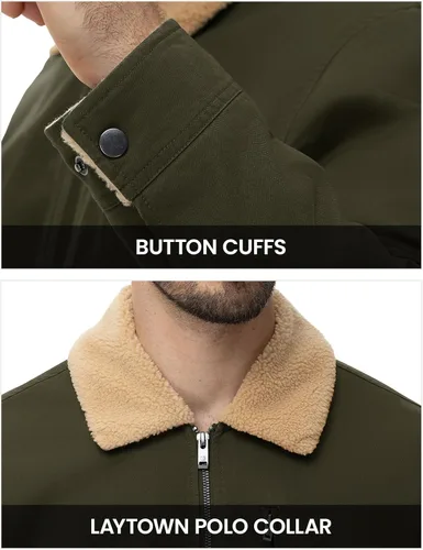 Miniatura 5 de TBMPOY Chaqueta de invierno para hombre, forro polar de sherpa grueso, de algodón, con cremallera completa, bolsillos con cremallera