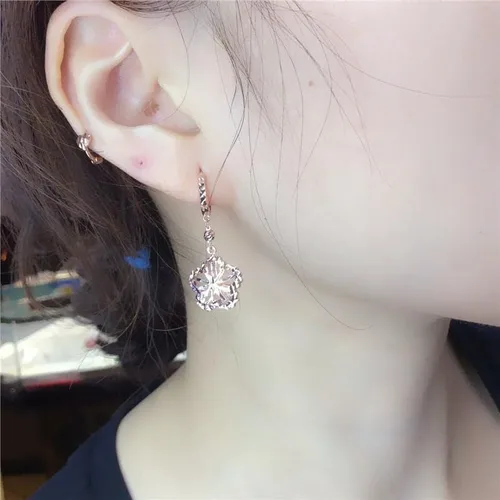 Miniatura 5 de SAGEKING 2024 New 585 Purple Gold Hollow Luxury Flower Ear Buckle Fashion Exquisite Jewelry 14K Rose Gold Drop Earrings For Women For Girlfriend