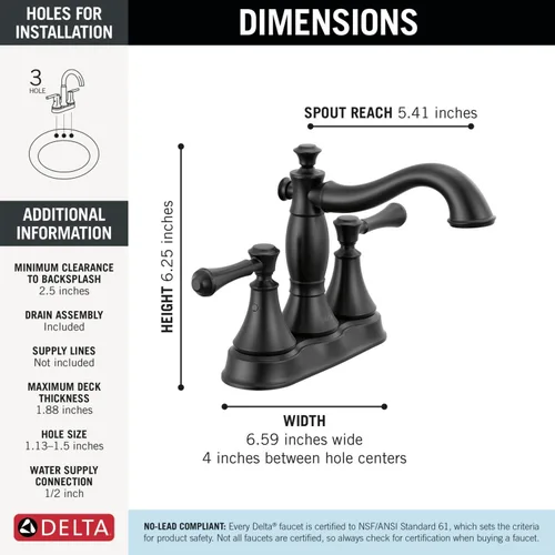 Miniatura 4 de Delta Faucet Cassidy Gold - Grifo de baño central, conjunto de drenaje de metal, bronce champán 2597LF-CZMPU, 5.41 x 6.59 x 5.41 pulgadas Champagne
