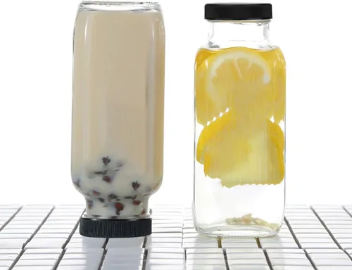 Miniatura 7 de Botellas de agua vintage, botellas de vidrio de 16 onzas, bebidas cuadradas de 16.9 fl oz con tapas para kombucha, té, bebidas caseras de vidrio