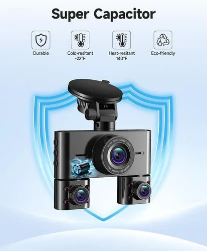 Miniatura 9 de Cámara de tablero de 360° frontal y trasera en el interior, cámara de tablero de 4 canales para automóviles FHD 1080Px4, Wi-Fi integrado, pantalla