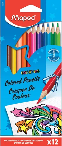 Maped Helix USA - Color'Peps - Lápices triangulares de colores, paquete de 12, ideales para proyectos de arte, diseño ergonómico, colores vibrantes