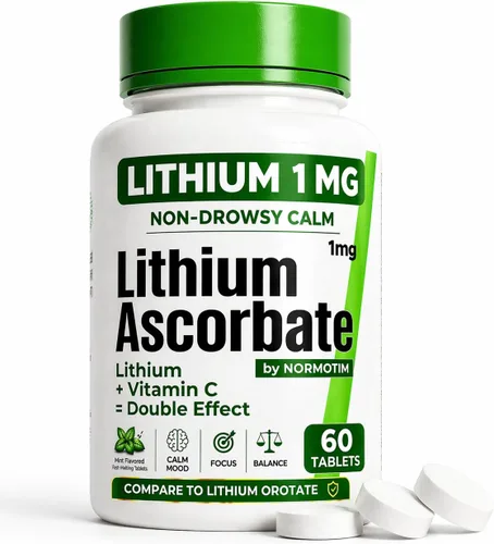 Suplemento de litio de baja dosis de 1 mg - Calma y enfoque sin somnolencia - Tabletas de ascorbato de litio de disolución rápida con vitamina C -
