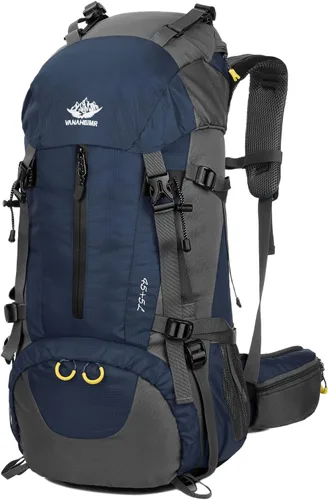 WoneNice Mochila de senderismo impermeable de 50L (45+5) - Mochila deportiva al aire libre con cubierta de lluvia Azul oscuro