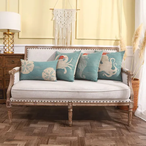 Miniatura 2 de TRENDIN Funda de almohada de playa de 12 x 20 pulgadas, decoración marina marina rectangular, funda de cojín de lino para sofá, decoración rústica