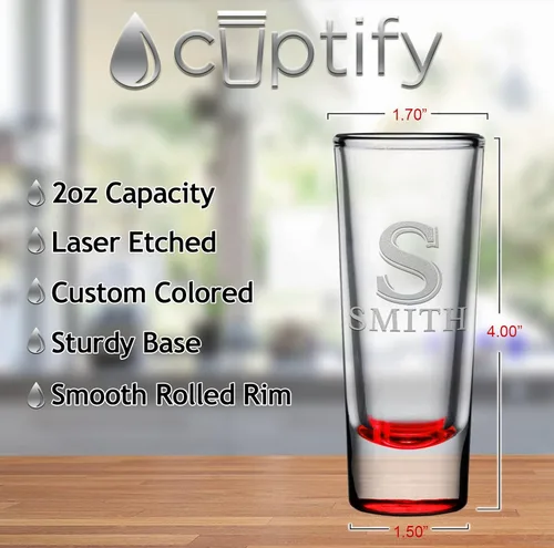 Miniatura 2 de Juego de 4 vasos de chupito personalizados con fondo rojo, vaso de cordial/chupito personalizado de 2 onzas con inicial y nombre para regalos