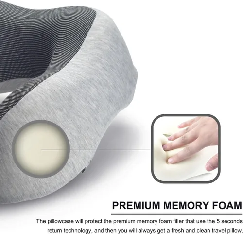 Miniatura 4 de napfun Almohada para el cuello para viajar, almohada para el cuello de viaje mejorada para avión, espuma de memoria 100% pura, almohada de viaje Kit