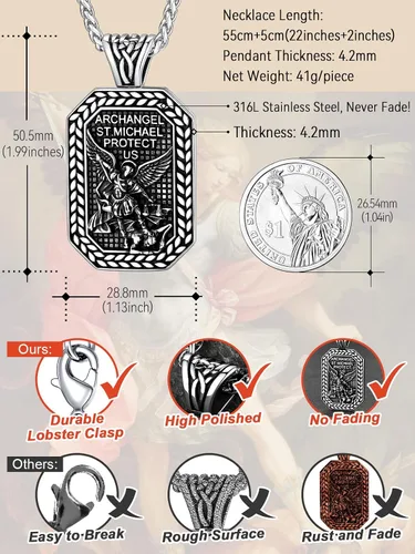 Miniatura 6 de FaithHeart Saint Michael Necklace, Stainless Steel18K Gold Plated St Michael the Archangel Pendant Amulet for Men Women with Gift Packaging