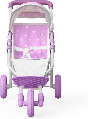 Miniatura 2 de Olivia's Little World Cochecito de Muñeca Bebé estilo jogging con toldo, cinturón de seguridad y espacio de almacenamiento, morado y blanco