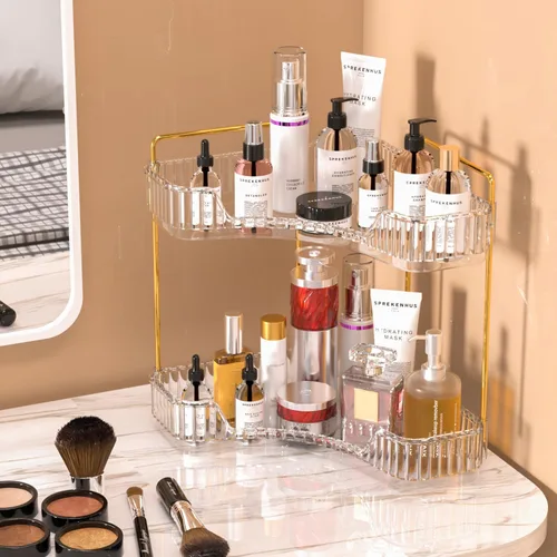 Miniatura 2 de GTI Organizador de 2 niveles para encimera de baño, organizador de esquina multifunción para encimera de baño, organizador de maquillaje y perfume