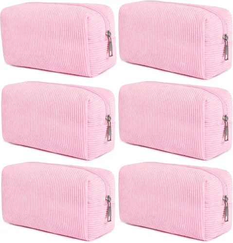 Miniatura 43 de SOIDRAM 6 Piezas Bolsa de Maquillaje a Cuadros Preppy Bolsa de Cosméticos a Granel Rosa Negra Bolsa de Maquillaje Personalizada Bolsa de Viaje de 6
