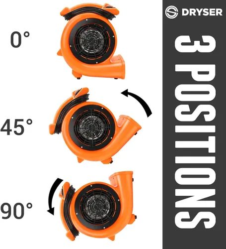 Miniatura 5 de Dryser 6pk Air Mover - Ventilador de piso industrial de 2 velocidades 1/2 HP - Ventilador de secado de alfombras naranja