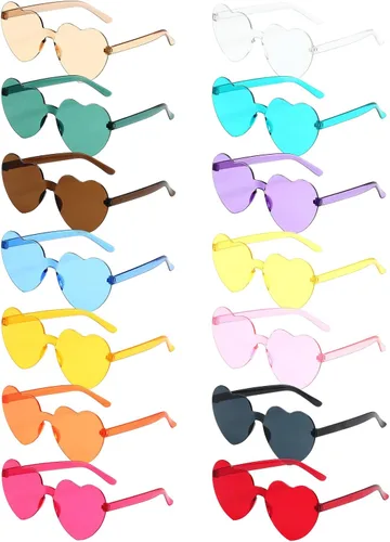 14 pares de lentes de sol sin montura en forma de corazón, sin marco, transparentes de color caramelo, lentes tintados, regalos de despedida de