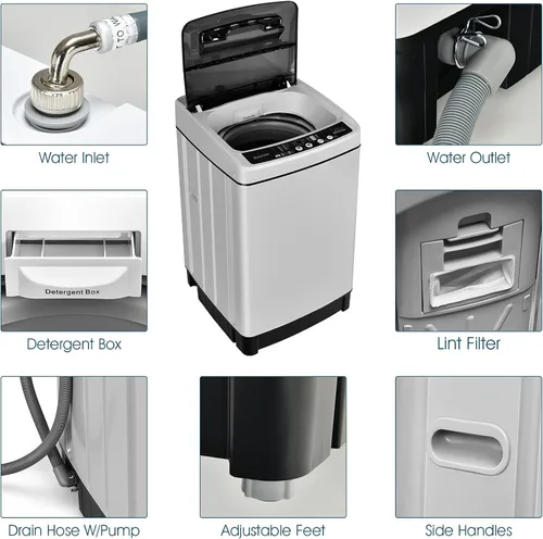 Miniatura 5 de ARLIME Lavadora portátil 2 en 1, lavadora completamente automática de 1.5 pies cúbicos de capacidad, lavadora y secadora giratoria con manguera Gris