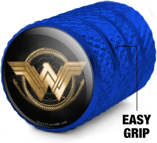Miniatura 3 de GRAPHICS & MORE Wonder Woman Película Logotipo de Lazo Dorado Tapones para Válvulas de Neumáticos de Aluminio Azul
