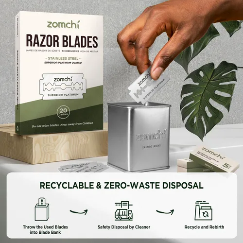 Miniatura 6 de Zomchi Cuchillas de afeitar de doble filo 2.0, 100 cuchillas de afeitar de seguridad para afeitar, cuchillas de afeitar de acero inoxidable platino