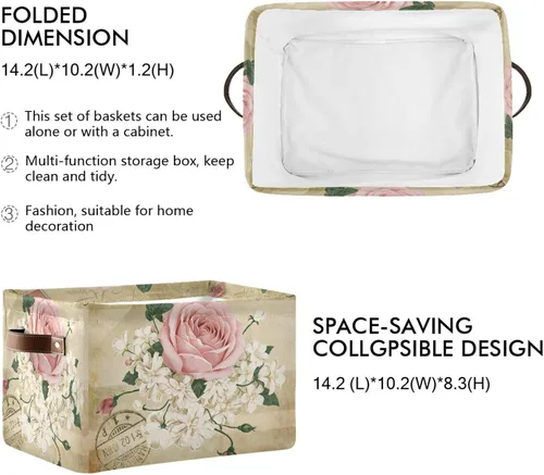 Miniatura 3 de ALAZA Shabby Chic - Caja de almacenamiento plegable con diseño floral de rosas, cestas organizadoras con asas para estantes, armario, sala de estar