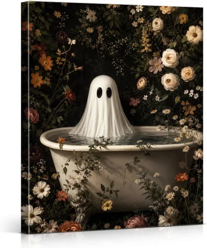 Miniatura 10 de QPVXSST Arte de Pared Interesante de Fantasma de Halloween para Baño, Póster Impreso en Lienzo de Estilo Gótico, Decoración de Baño con Diseño