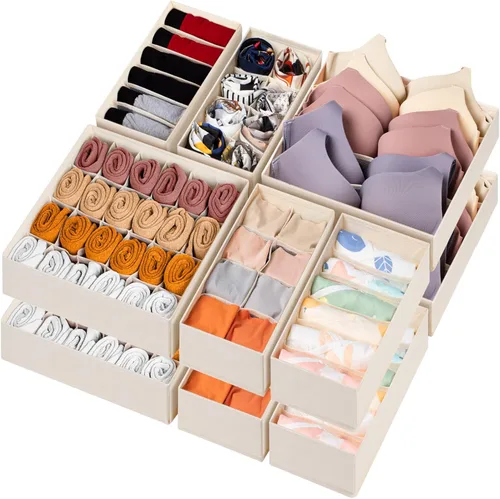 Miniatura 10 de Paquete de 6 organizadores de cajones para separar ropa interior y calcetines, con 58 celdas, organizadores de armario plegables de tela y Negro