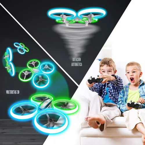 Miniatura 3 de Q9s Drones para niños, dron RC con retención de altitud y modo sin cabeza, cuadricóptero con luz azul y verde, hélice de protección completa, 2
