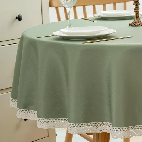Miniatura 34 de EHouseHome Mantel de lino sintético con ribete de encaje, impermeable, a prueba de derrames, resistente a las manchas, sin arrugas, a prueba
