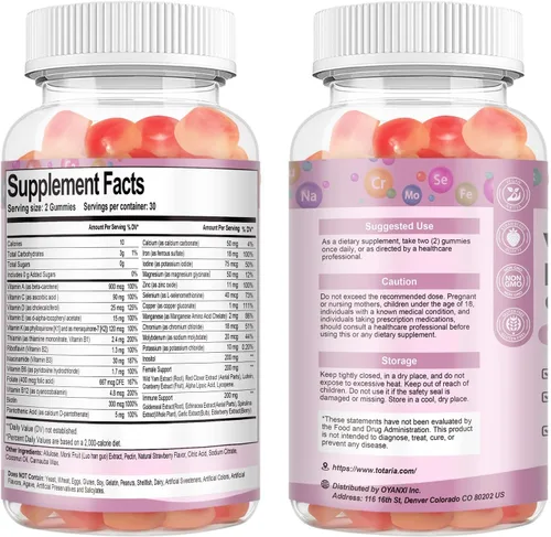 Miniatura 9 de Totaria Gomitas multivitamínicas sin azúcar para mujeres mayores de 14 años con hierro, inositol, folato, biotina, gomitas multivitamínicas diarias