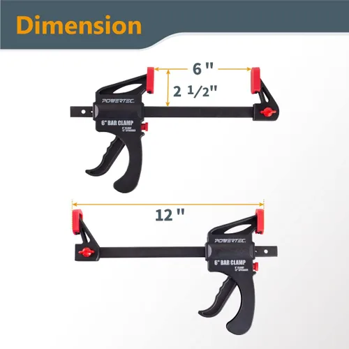 Miniatura 2 de POWERTEC Abrazaderas de barra de 6 pulgadas, paquete de 4 abrazaderas de gatillo para carpintería, abrazadera de agarre rápido de trinquete con una