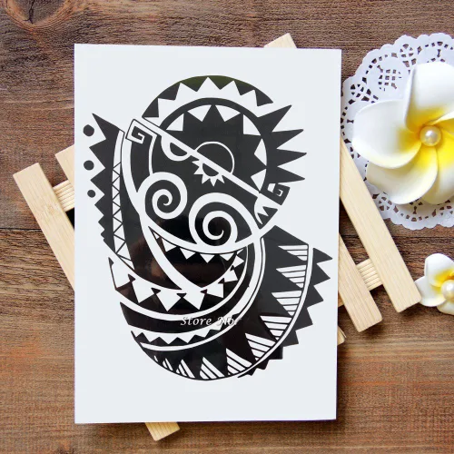 Miniatura 7 de Tatuajes temporales grandes negros, calcomanía de tatuaje de tótem tribal grande para hombres y mujeres, maquillaje de arte corporal, tatuaje falso