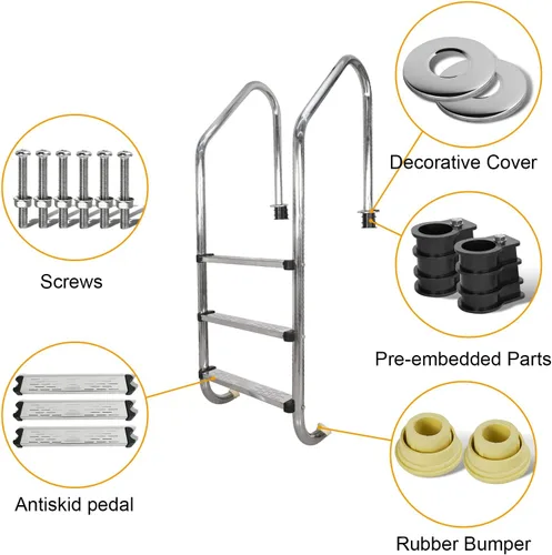 Miniatura 5 de DOEL Escalera de piscina, escalera antideslizante de 3 escalones de acero inoxidable para piscina interior/exterior, fácil montaje y escalada