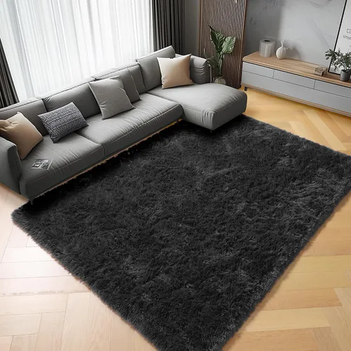 Miniatura 75 de ONASAR - Alfombra de pasillo negra de 2 x 6 pies, esponjosa, lavable, ultrasuave, afelpada, peluda, tapete para bebés, dormitorio de niños, armario
