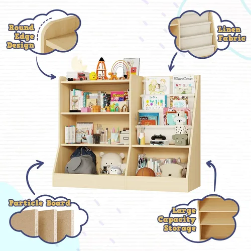 Miniatura 3 de IKALIFE Estantería de madera grande para niños de 39" y organizador de almacenamiento de juguetes, librero para bebés con estante colgante para Beige