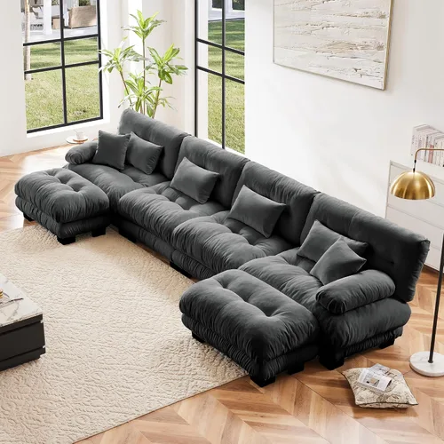 Miniatura 16 de Otomana beige para sofá modular modular, sofá individual, asiento otomano para sofá modular convertible, sofás de terciopelo para sala de estar