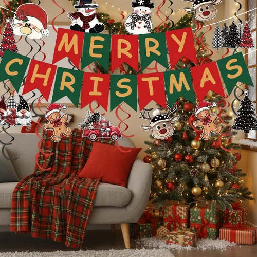 Miniatura 5 de Horaldaily Decoración de Navidad de 44 piezas para colgar en forma de remolino, árboles de Navidad, camión, muñeco de nieve, gnomo, Papá Noel