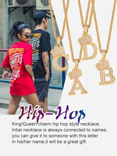 Miniatura 7 de Richsteel A-Z Crown Initial Necklace For Men Women 18K Gold Plated Shiny Cubic Zirconia Monogram Pendant with 22'' Chain+2'' (Extended) Fashion