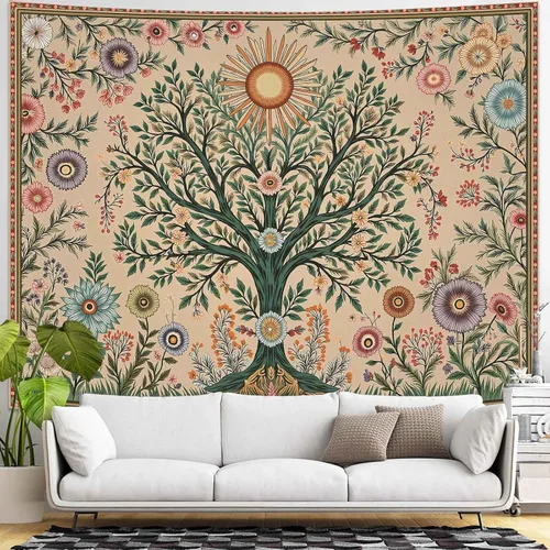 Miniatura 8 de Lunerfex Tapiz de árbol de la vida, tapiz de pared de fase lunar, tapices verdes para dormitorio, techo, tapices para colgar en la pared