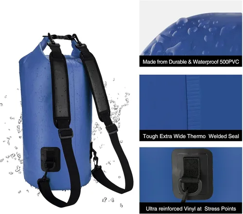 Miniatura 5 de Piscifun Bolsa seca, mochila flotante impermeable 10L/20L/30L/40L con funda impermeable para teléfono para navegación, kayak, pesca Sapphire Blue